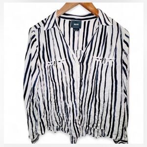 Maeve by Anthropologie Vertical Stripe HighLow Button Up Blouse Relaxed Fit 10